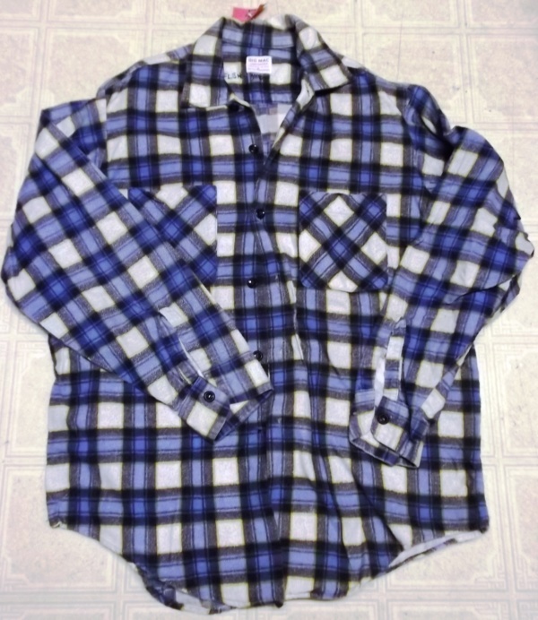 Blue and white Flannel Shirt-MN FL SHT 4400-Neck-16.5