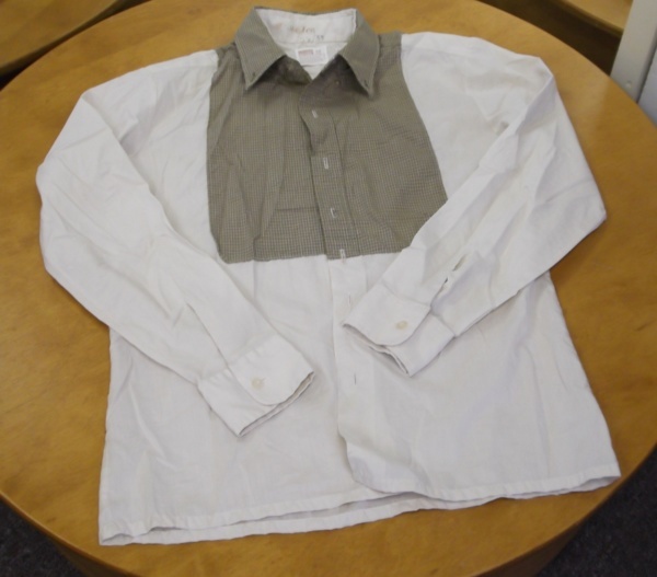 tan and white long sleeve print shirt-Mn Prt Sht 6400-Neck-16.5