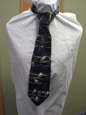 Black and white and blue Necktie-TI 1030- Leaves and horizontal lines