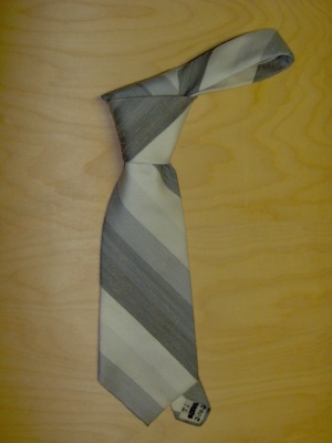 Grey and white Necktie-TI 2002- diagonal stripe