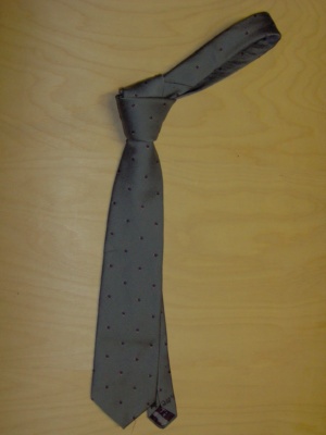 Grey and red and blue Necktie-TI 2004- solid with small polka dots