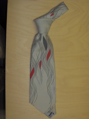 Grey and red and black Necktie-TI 2017- solid with flame like design