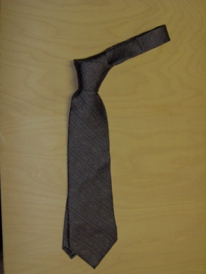 Grey and blue and yellow Necktie-TI 2018- diagonal stripe with paisley print and hearts