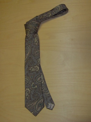Grey and cream and green Necktie-TI 2025- paisley pattern