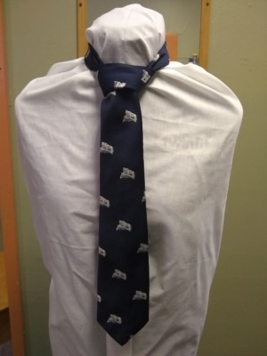 Dark blue and white Necktie-TI 4384- Small copies of a wildcat ona log.