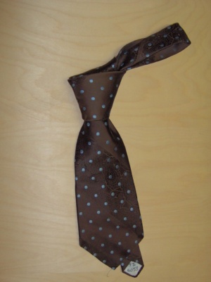 Dark brown and blue Necktie-TI 6033- polka dots and paisley stripe