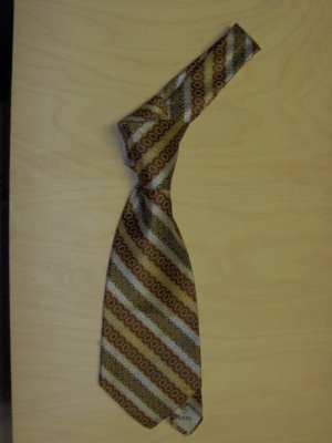 Dark brown and yellow and orange and cream Necktie-TI 6201- patterned stripe
