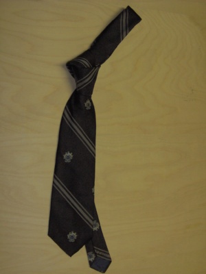 Brown and yellow and blue Necktie-TI 6211- striped with crest pattern