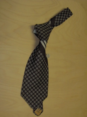 Dark brown and white Necktie-TI 6217- square pattern and stripes
