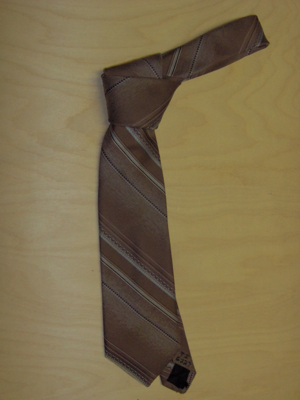 Brown and cream and light blue Necktie-TI 6227- plain/patterned stripe