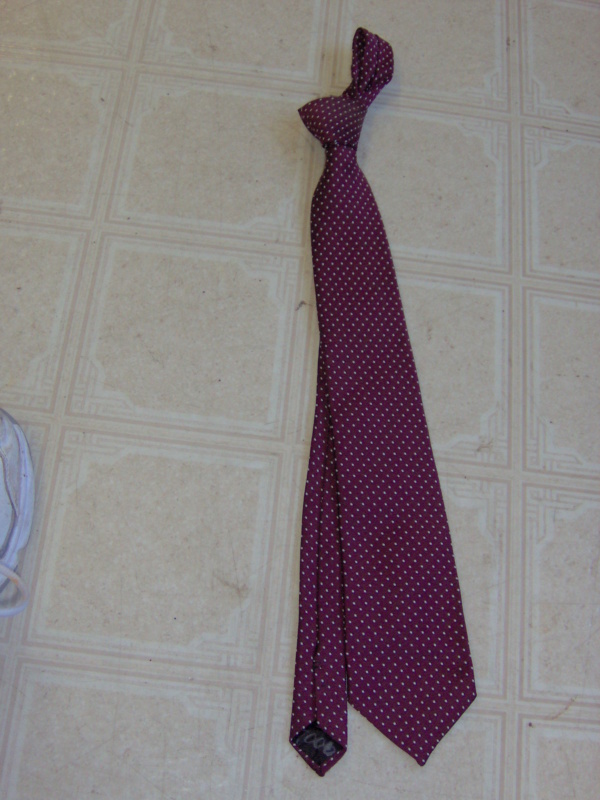 Burgundy and white Necktie-TI 7006- solid with dots