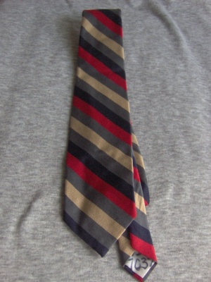 Red, blue, grey, and tan Necktie-TI 7037- Diagonal Stripe