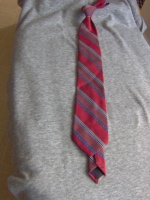 Red, grey, blue, black, and white Necktie-TI 7038- Diagonal Stripe