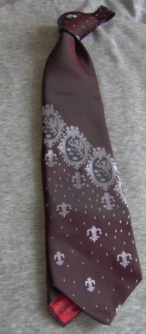 Red, black, and silver Necktie-TI 7070- winged lion emblems