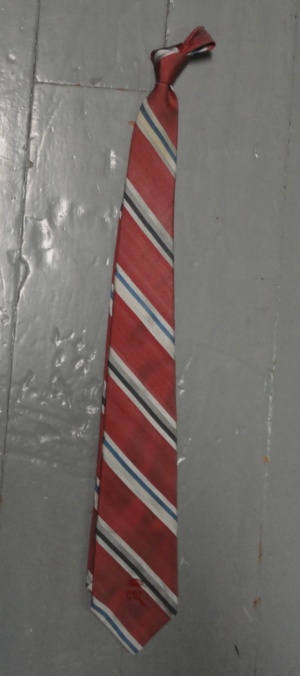 Red, grey, black, blue, and cream Necktie-TI 7096- striped tie with silver sheen
