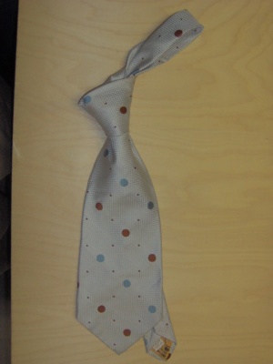 White, blue, and brown Necktie-TI 8001- pattern with polka dots
