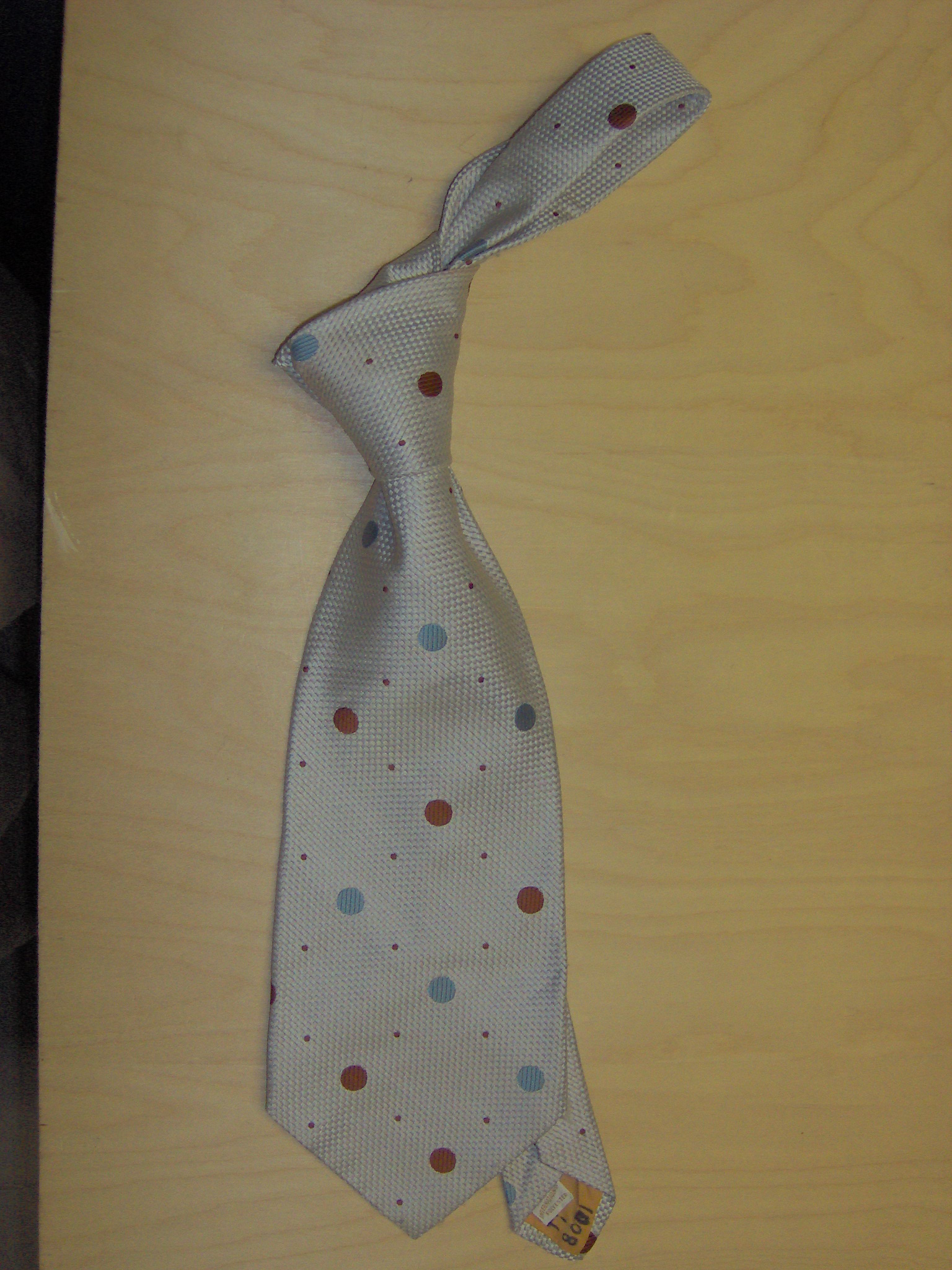 White, blue, and brown Necktie-TI 8001- pattern with polka dots ...