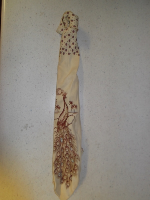 White and red Necktie-TI 8013- Peacock and polka-dot painted tie.