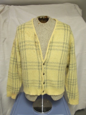 Yellow and grey Cardigan Sweater-Swtr Crd  5500-Chest 46