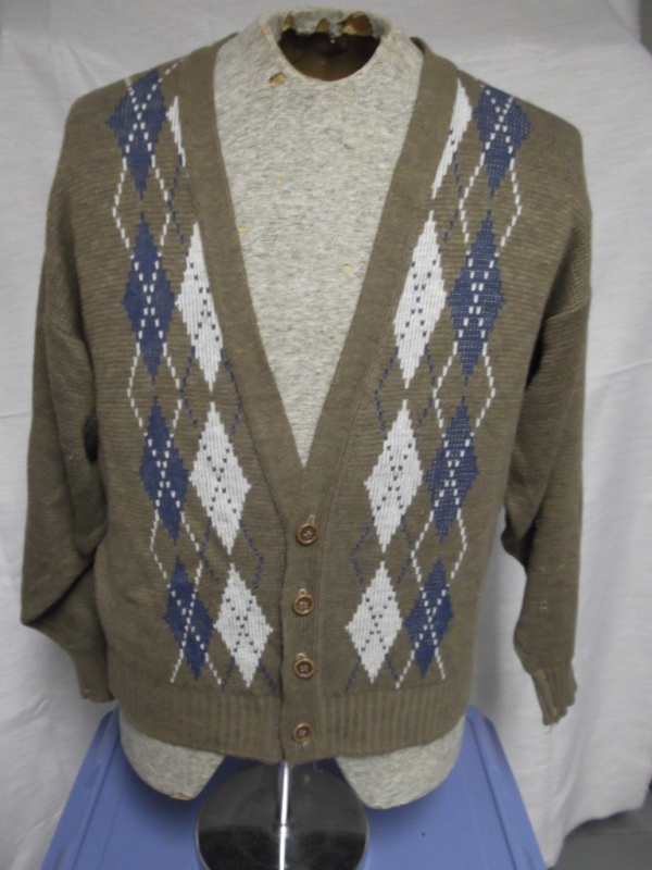 Brown, white, blue Cardigan Sweater-Swtr Crd  6600-Chest 48