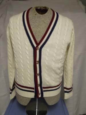 White and red and blue Cardigan Sweater-Swtr Crd  8400-Chest 44