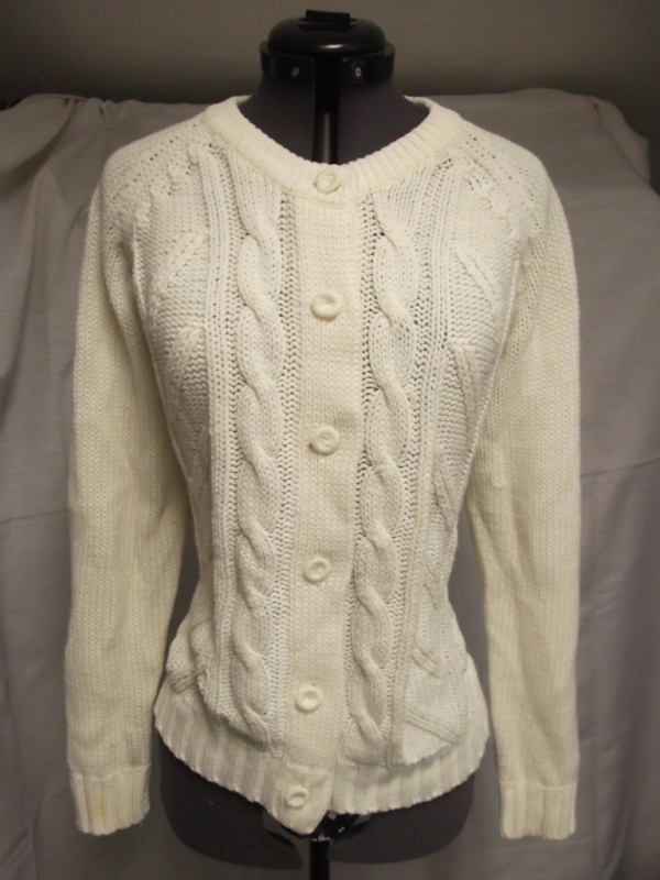 White Cardigan Sweater-Swtr Crd 8600-Chest 48