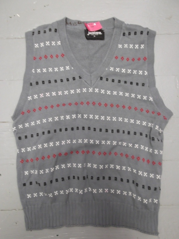 Grey, white, black, red Sweater Vest-Swtr Vst 2325-Chest 42