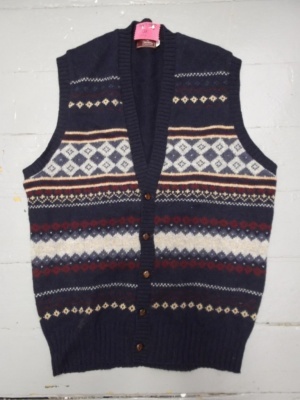 Blue, red, tan, grey Sweater Vest-Swtr Vst 4425-Chest 44
