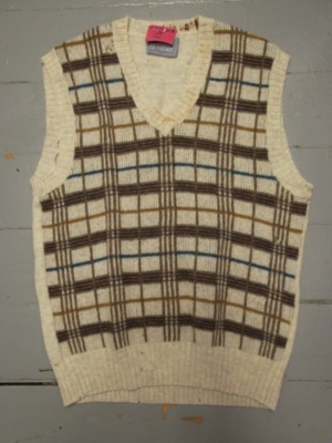 White, brown, blue Sweater Vest-Swtr Vst 8375-Chest 42