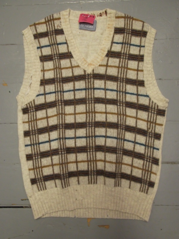 White, brown, blue Sweater Vest-Swtr Vst 8375-Chest 42