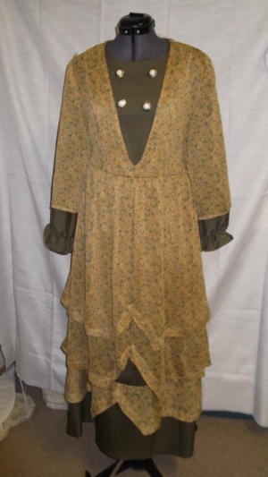 Green and brown Period Dress-Wm Pd Dr 3251-MM'09-Bust 34