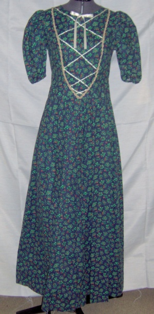 Blue Green Ivory Gold Period Dress-Wm Pd Dr 4126-CC'02-Bust 32