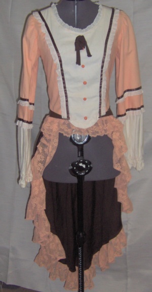 Peach Brown Cream Period Dress-Wm Pd Dr 6102-Bust 33