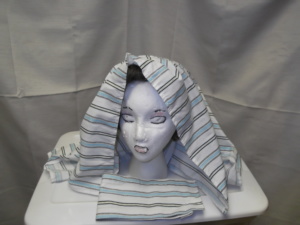White, blue, cream. Bible Headdress-BHS 8240-Width 31