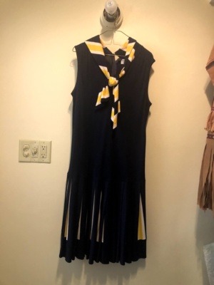 Navy yellow white Modern Dress-WM DR 4552-Chest 40