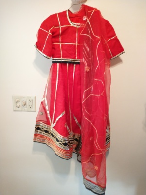 Red nd gold and black Ethnic Costume-ETHNIC 7007-Chest 31
