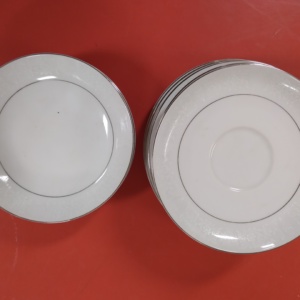 Silver-rimmed plates and bowls