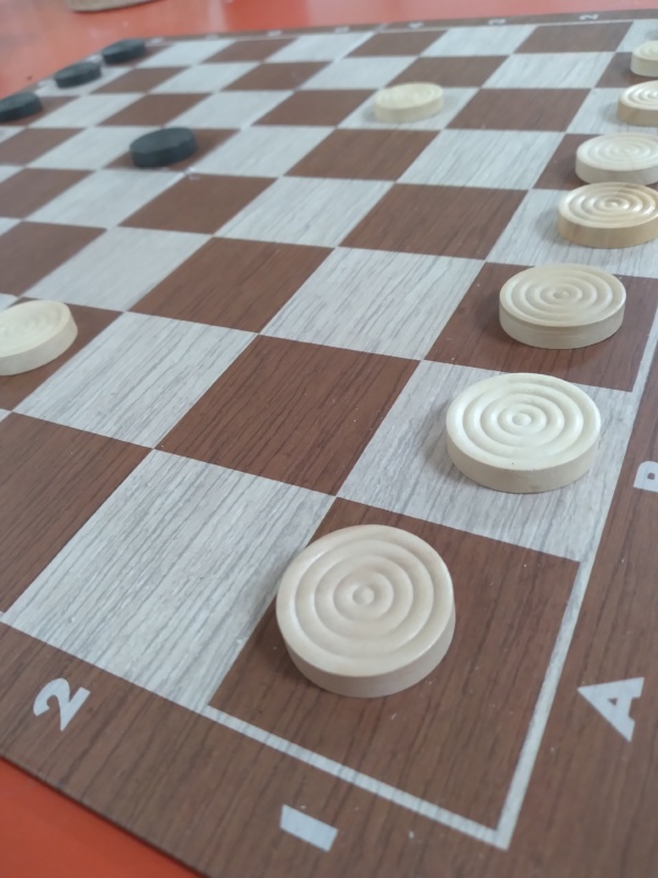 Checker board and wooden checkers