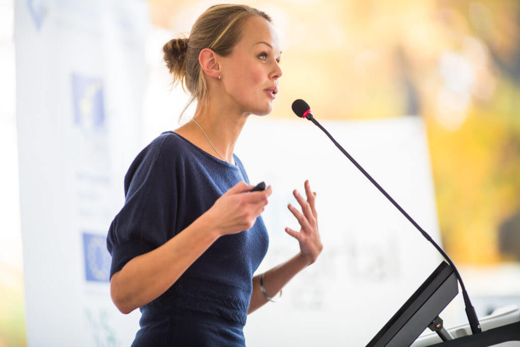 business woman giving presentation