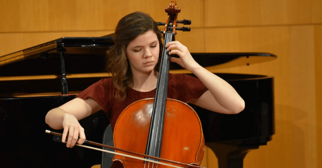 Julia Bachorik plays at her string recital.
