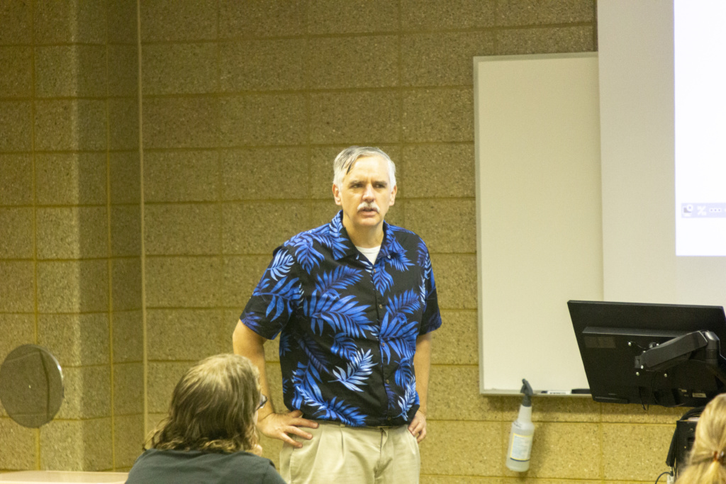 Mr. Z in his blue Hawaiian shirt