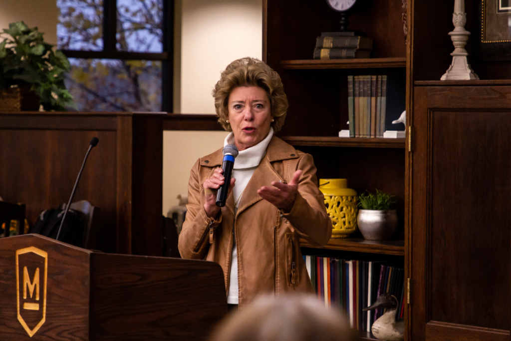Susan Marshall, founder and president of Backbone Institute LLC, speaks at the Leadership Breakfast on November 11, 2021.