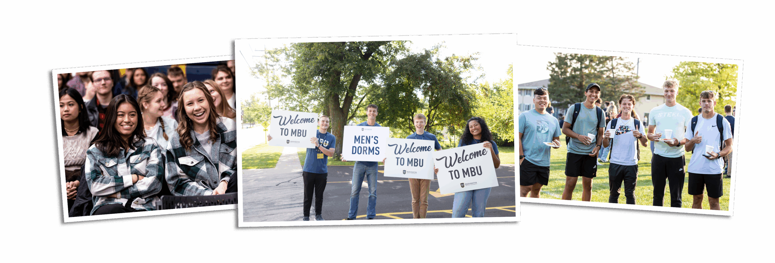 Three photos showcasing student life at Maranatha Baptist University.